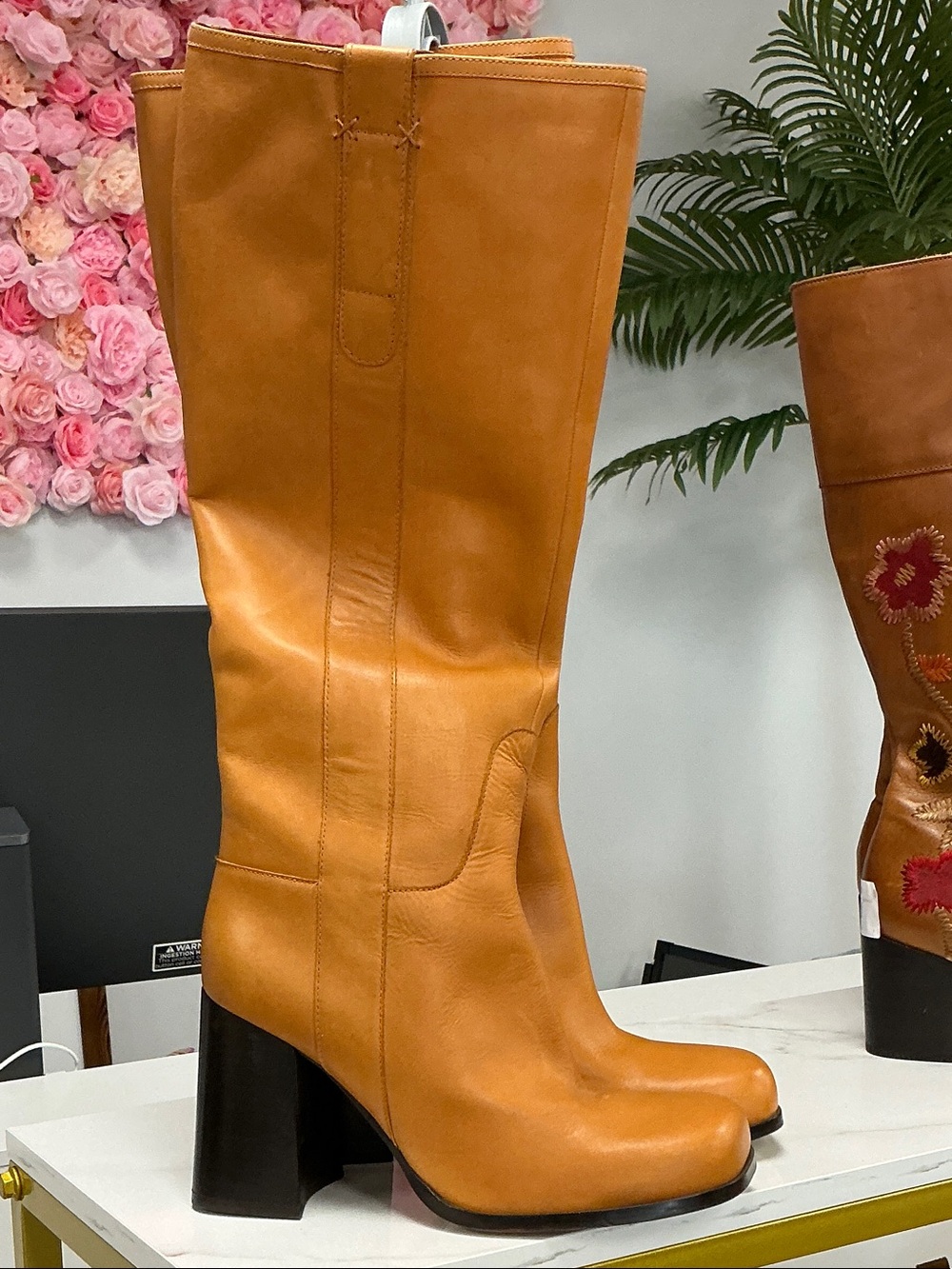 Free People Tall Tan Leather Block Heel Boots
